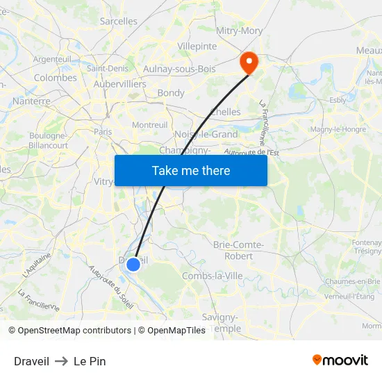Draveil to Le Pin map
