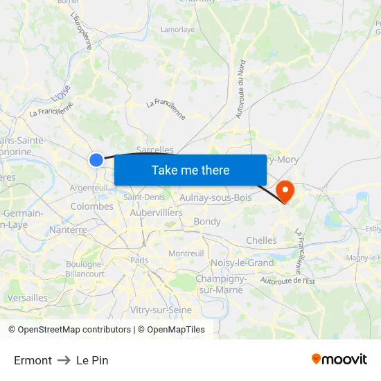 Ermont to Le Pin map
