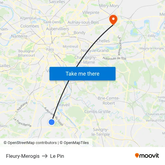 Fleury-Merogis to Le Pin map
