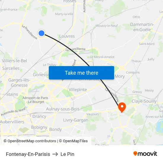Fontenay-En-Parisis to Le Pin map