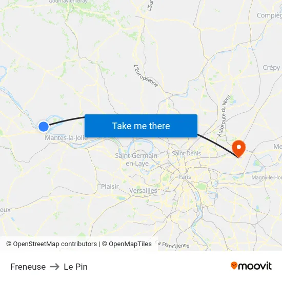 Freneuse to Le Pin map