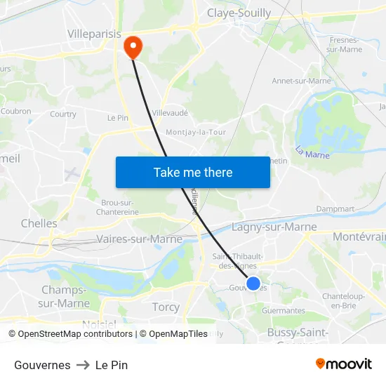 Gouvernes to Le Pin map