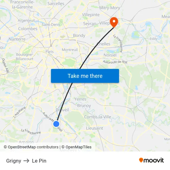 Grigny to Le Pin map