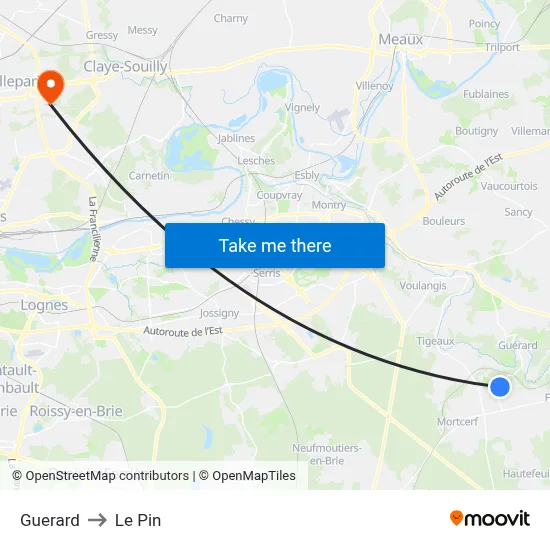 Guerard to Le Pin map