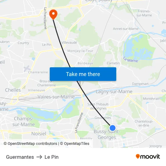 Guermantes to Le Pin map