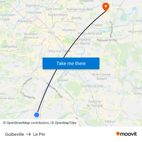 Guibeville to Le Pin map