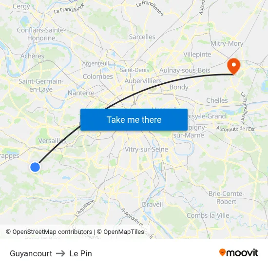 Guyancourt to Le Pin map