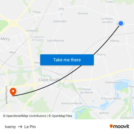 Iverny to Le Pin map