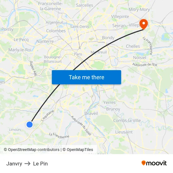 Janvry to Le Pin map