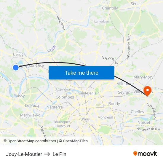 Jouy-Le-Moutier to Le Pin map