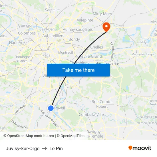 Juvisy-Sur-Orge to Le Pin map