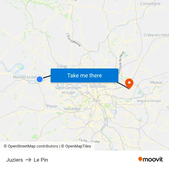 Juziers to Le Pin map