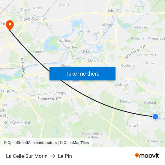 La Celle-Sur-Morin to Le Pin map