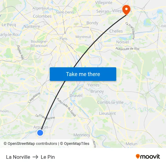 La Norville to Le Pin map