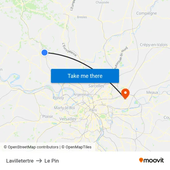 Lavilletertre to Le Pin map