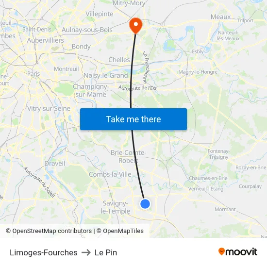 Limoges-Fourches to Le Pin map