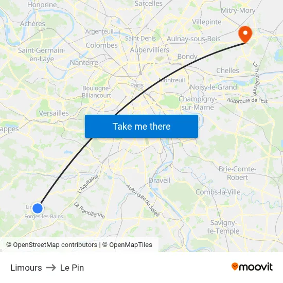 Limours to Le Pin map