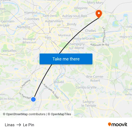Linas to Le Pin map