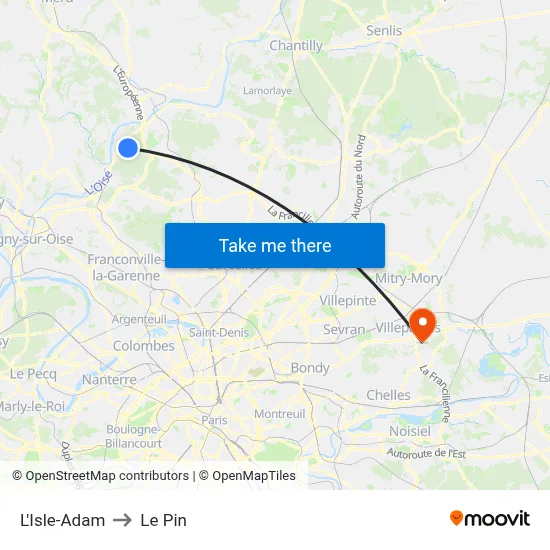 L'Isle-Adam to Le Pin map