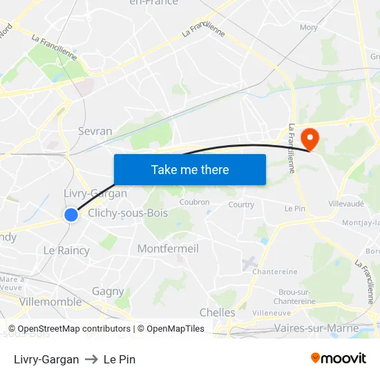 Livry-Gargan to Le Pin map