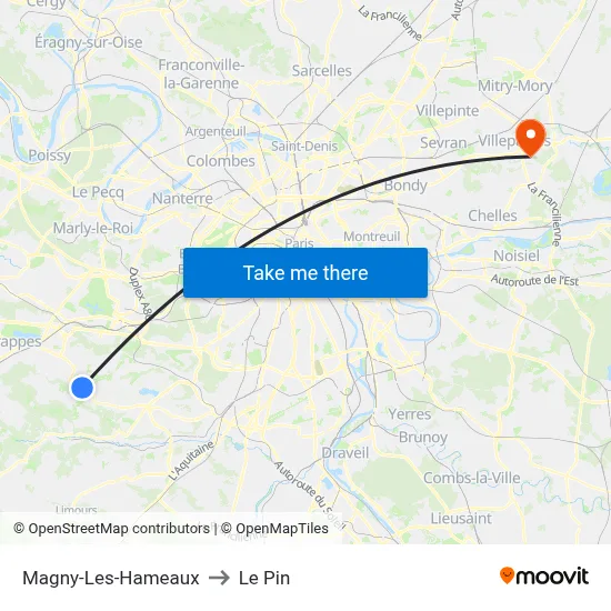 Magny-Les-Hameaux to Le Pin map