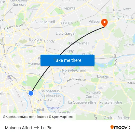 Maisons-Alfort to Le Pin map