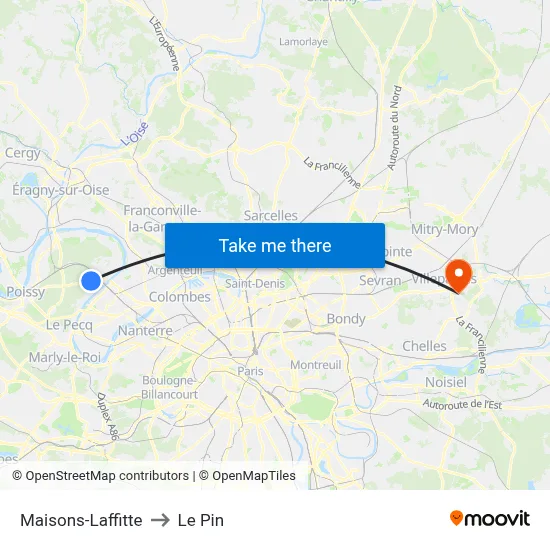 Maisons-Laffitte to Le Pin map