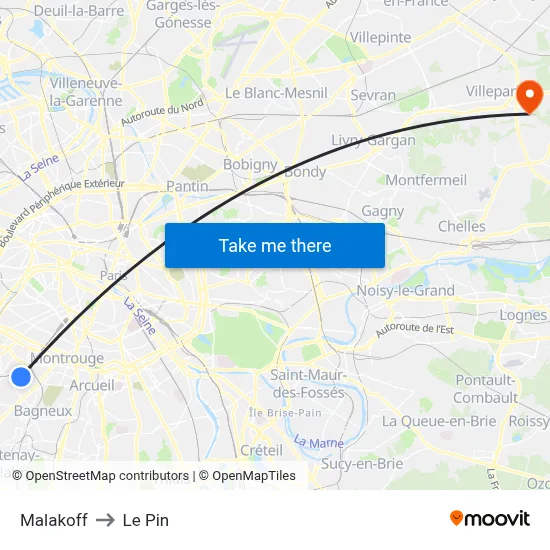 Malakoff to Le Pin map