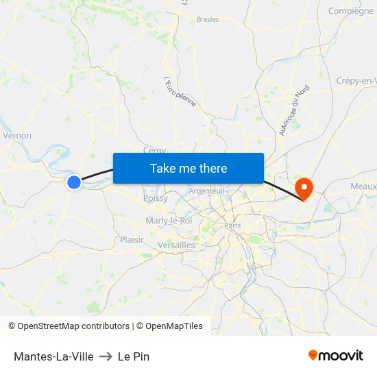 Mantes-La-Ville to Le Pin map