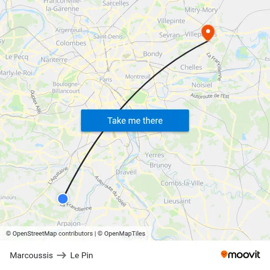 Marcoussis to Le Pin map
