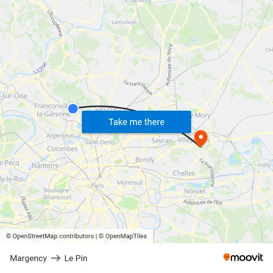 Margency to Le Pin map