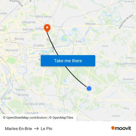 Marles-En-Brie to Le Pin map
