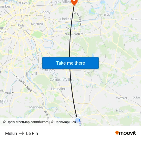 Melun to Le Pin map