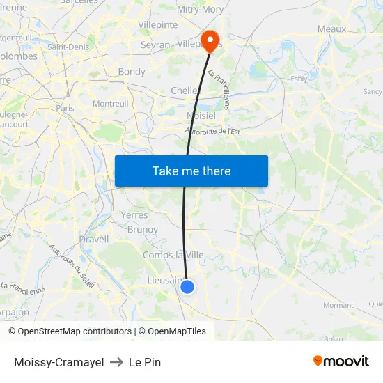 Moissy-Cramayel to Le Pin map