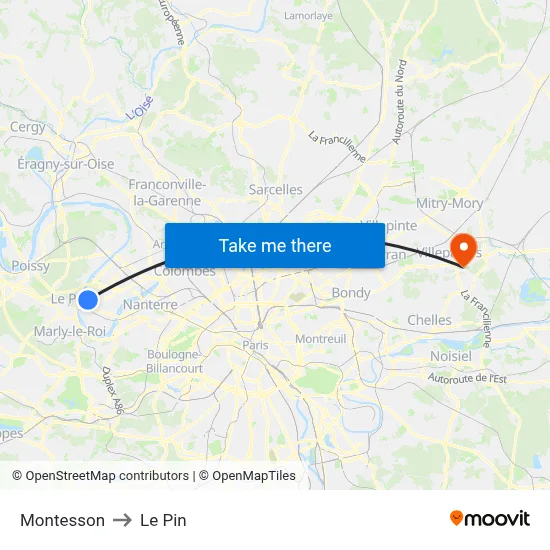 Montesson to Le Pin map
