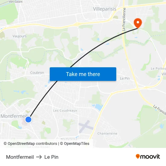 Montfermeil to Le Pin map