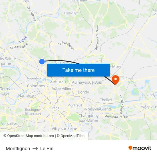 Montlignon to Le Pin map