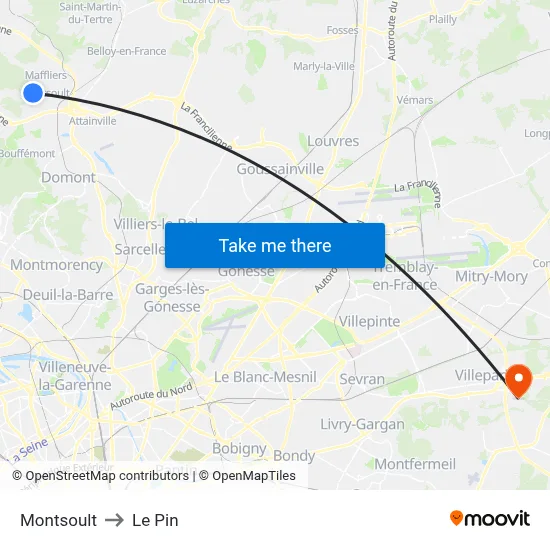 Montsoult to Le Pin map