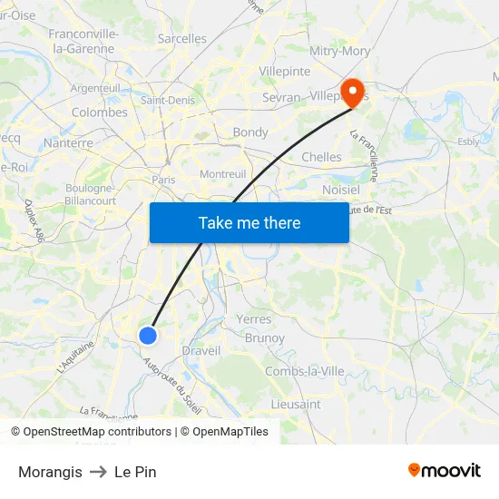 Morangis to Le Pin map