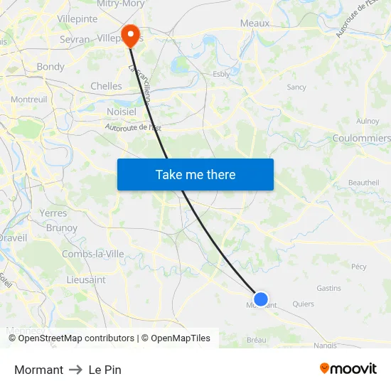 Mormant to Le Pin map