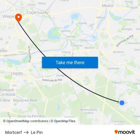 Mortcerf to Le Pin map