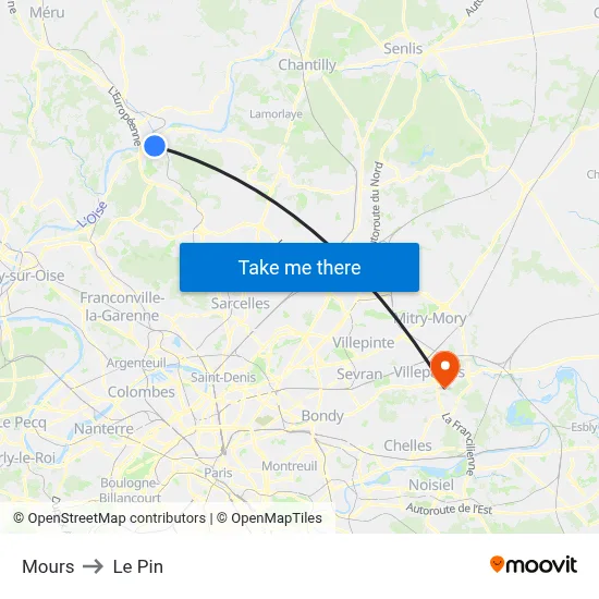 Mours to Le Pin map