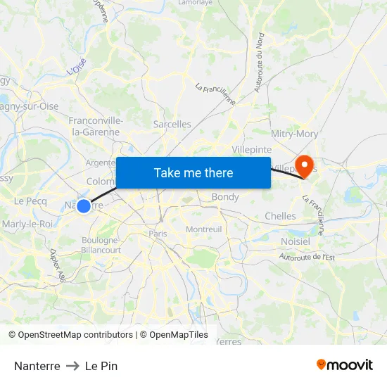 Nanterre to Le Pin map