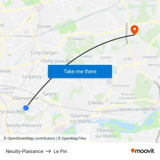Neuilly-Plaisance to Le Pin map
