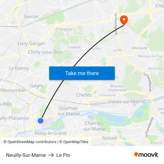 Neuilly-Sur-Marne to Le Pin map