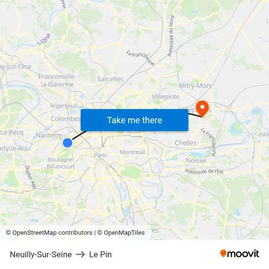 Neuilly-Sur-Seine to Le Pin map