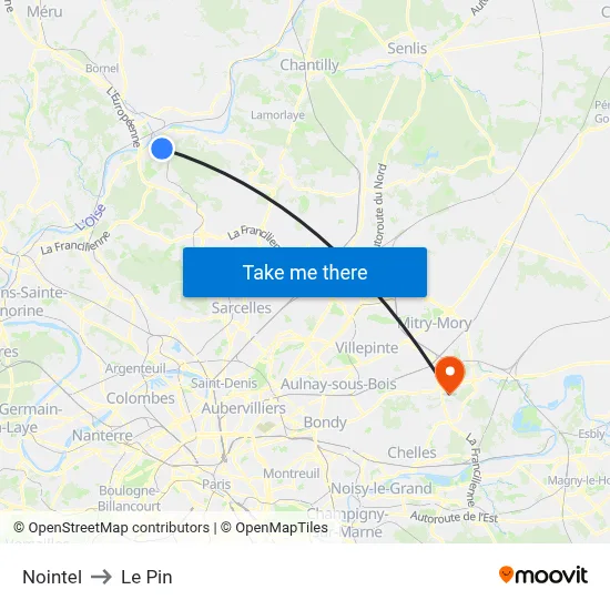 Nointel to Le Pin map