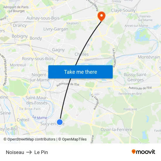 Noiseau to Le Pin map