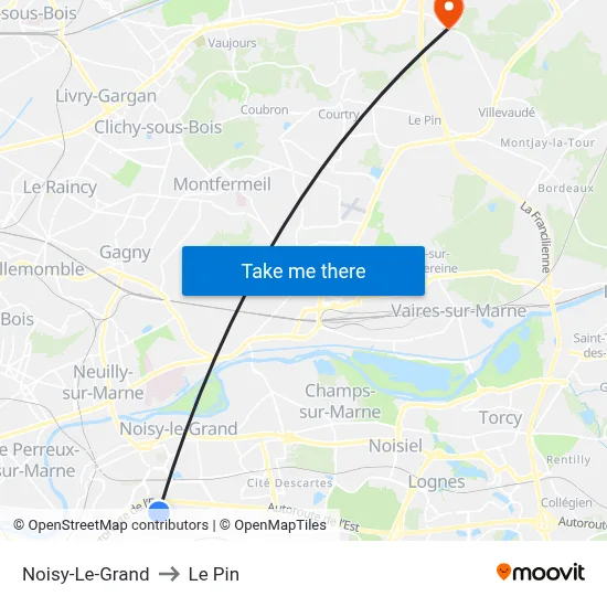Noisy-Le-Grand to Le Pin map