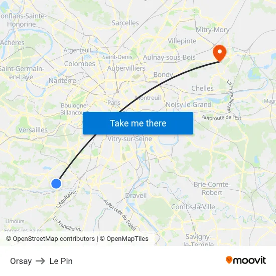 Orsay to Le Pin map